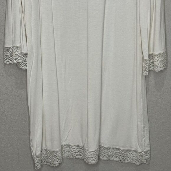 Eberjey Nightgown Womens Small Ivory Lace Trim V Neck 3/4 Sleeve Sleep Shirt - Picture 5 of 8